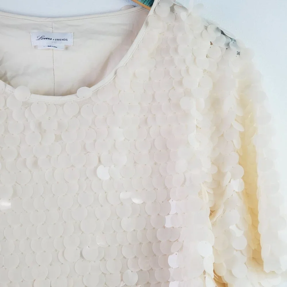 Lovers + Friends Gimme All the Deets Raine Crop Top Shell Beige Sz L